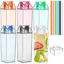 6 Pcs 33oz Milk Carton Water Bottles Plastic Clear Milk Carton Cups with Stra... picture