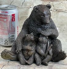 Mother Bear With her Cubs on a Rock Bronze Art Deco Marble Sculpture Kamiko SALE picture