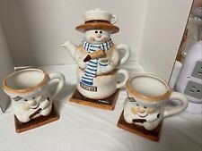 Hersey's Snowman Tea Set Stackable 2 Cups w/ Teapot 