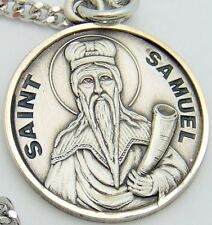 MRT Solid .925 St Samuel Patron Saint Pendant Holy Medal w Chain Boxed Gift .75