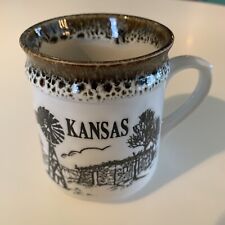 Vintage Kansas Souvenir Pheasant Windmill Wheat Embossed Ceramic Coffee Mug USA picture