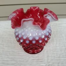 Vintage Fenton Hobnail Glass Vase Pink Cranberry Opalescent 1950s picture