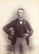 1900’s Young Man Handsome Lad Derby VINTAGE CABINET PHOTO Pittsburg PA picture
