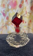 Vintage Clear Hand Cut Lead Crystal Perfume Bottle With Red Square Stopper picture