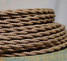 Cloth Covered Twisted Wire - Brown/Tan Pattern, Vintage Style Fabric Lamp Cord picture