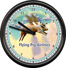 Pigs Fly Flying Pig Airline Pilot Airplane Wings Collector Funny Sign Wall Clock picture