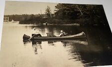 Rare Antique American Outdoor Canoe Lake Landscape Real Photo Postcard RPPC MA picture