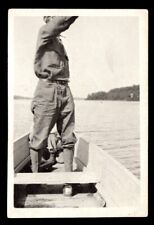 FACELESS MYSTERY MAN STANDS in ROWBOAT & STAYS ANONYMOUS ~ 1910s VINTAGE PHOTO picture