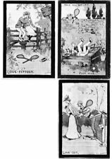 TENNIS SPORT ARTIST SIGNED SKETCHY BITS SERIES COMIC 6 Vintage Postcards (L2570) picture