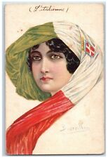 c1940's Pretty Woman Curly Hair Scarf Italy Unposted Vintage Postcard picture