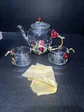 BTAT Brew To A Tea Teapot & 2 Cup Set Butterfly & Red Roses New in Box picture
