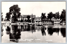 RPPC c1950s Colonial Hotel Manitou Lake Rochester Indiana Canoe Boat Harbor picture