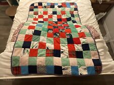 Vintage~Handmade~Quilt Square Pattern~Crazy~Patch Blanket Approx 54” X 36” picture