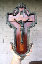Antique large French bronze wood wall crucifix holy spirit bird religious Rare picture