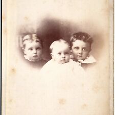 c1880s Wahoo, NE Three Cute Children Cabinet Card Photo Boys Antique Anderson B5 picture