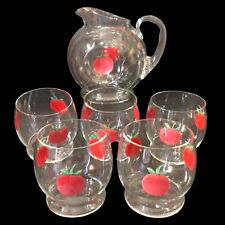 Vintage Juice Pitcher with 5 glasses Mid Century Modern Hand Painted picture