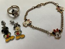VTG ENAMELED MICKEY/MINNIE MOUSE GOLD TONE ADJUSTABLE CHILDS RING SET picture