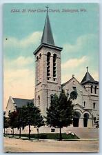 Sheboygan Wisconsin WI Postcard St. Peter Claver Church Exterior c1910's Trees picture
