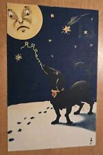 Artist Signed A. J. Dachshund Howling At  Anthropomorphic Moon Stengel Postcard picture