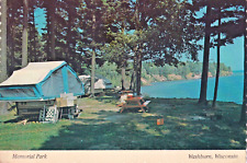 Postcard WI Washburn Wisconsin Memorial Park Pop Up Tent Camping 4