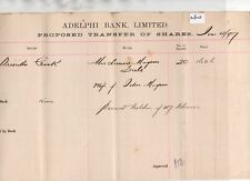 Adelphi Bank - (AB07) proposed  share transfer -  June 1897 picture
