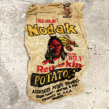 Vtg Nodak Red Skin Potatoes Indian Burlap Sack North Dakota Milbrite 100lbs F picture