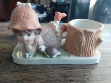 Vintage 1982 W.A. Bisque Votive Candle Holder, Little Girl, Turtle, Tree Stump picture