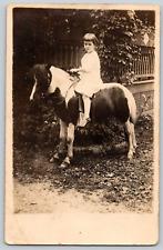 RPPC Postcard~ Little Girl Riding A Miniature Horse~ 1913 Sayre, PA Cancel picture