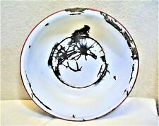 Vintage WHITE / RED rim porcelain coated metal 12