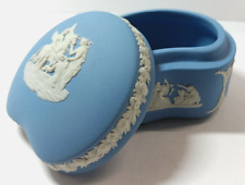 VTG Blue & White Wedgewood England Kidney Shaped Trinket Box Mythology Theme picture