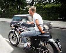 COOL ACTOR STEVE MCQUEEN RIDING HIS TRIUMPH MOTORCYCLE CANDID 8X10 COLOR PHOTO picture