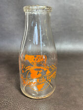 Vintage Glass Pint Milk Bottle Hi Acre Dairy Farms Heidi Cow Pyroglaze Orange picture