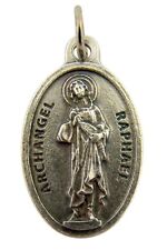 Silver Toned Base Archangel Saint Raphael Pray for Us Medal Pendant, 1 Inch picture