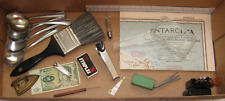 Junk drawer lot vtg map magnifying glass mini sad iron stapler UAW nail clippers picture