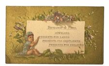 VICTORIAN JEWELERS TRADE CARD Benjamin & Ford Presents For Ladies  Gentlemen B72 picture