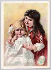 Victorian Trade Card Clark's ONT Spool Cotton Beautiful Girls First Lesson 1890 picture