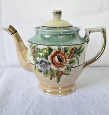 Vintage Japan Luster Ware Flower Tea Pot With Lid Hand Painted picture