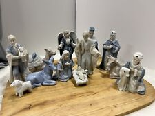 Large Manger/Nativity Set Of 12  Porcelain Figures In Pastel Blue And White picture