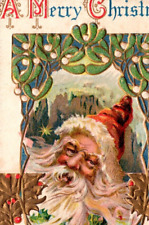 Antique 1914 Santa Postcard Golden Gilt Highlights J.J. Marks A Merry Christmas picture