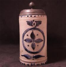 Larger Antique Early German Westerwald Stoneware Beer Stein Walzenkrug c.1790s picture