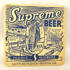 Supreme Beer 4 Inch Beer Coaster  1930’s South Bethlehem Pennsylvania Graphic picture