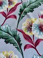 Art Deco 1930s Twin Hibiscus Lollipop Blossoms on Dove Barkcloth Vintage Fabric picture