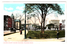 Toledo Ohio ALONG COURT HOUSE SQUARE Road Vintage 1915 Postcard Sidewalk Park picture