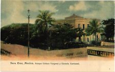Parque Ciriaco Vazguez y Escuela Cantonal Veracruz Mexico Postcard c1905 picture