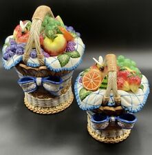 Vintage Fitz And Floyd Beautiful Fruit Basket Bee Ceramic Canisters Set/2 RARE picture