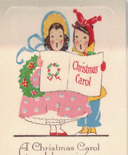 C1920s Dennison USA Christmas Carol Children Singing Outfits Cute Greeting Card picture