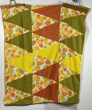 Vintage 70’s Small patchwork Quilt Flower Power 40 X 35 Orange Avocado Green picture
