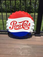 Vintage 27” Pepsi Cola Pop Bottle Cap Metal Sign picture