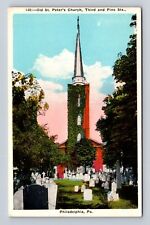 Philadelphia PA-Pennsylvania, Old St Peter's Church, Religion, Vintage Postcard picture