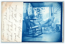 1906 Cottage Porch Rocking Chair Cyanotype St. Paul MN RPPC Photo Postcard picture
